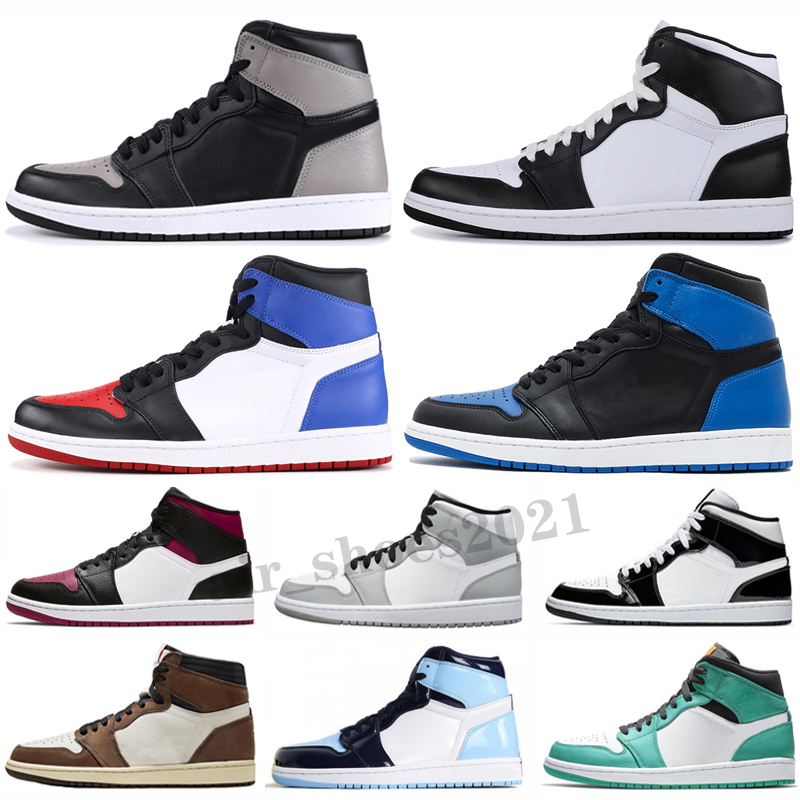 

Mens 1 Basketball Shoes OG 1s Womens Game Royal Gym Red Banned Bred Chicago Black Toe Court Purple Pine Green UNC Sneakers, Color 2