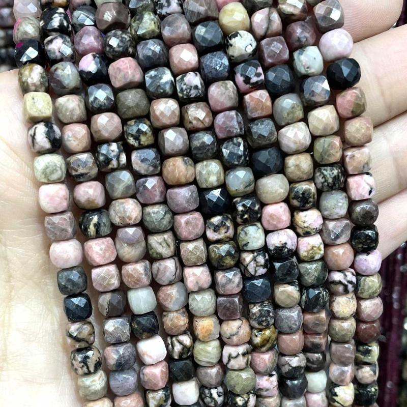 

Other 5mm Faceted Natural Stone Black Lace Rhodonite Cube Geometry Gemstones Spacer Beads For Jewelry Making DIY Bracelet Necklace