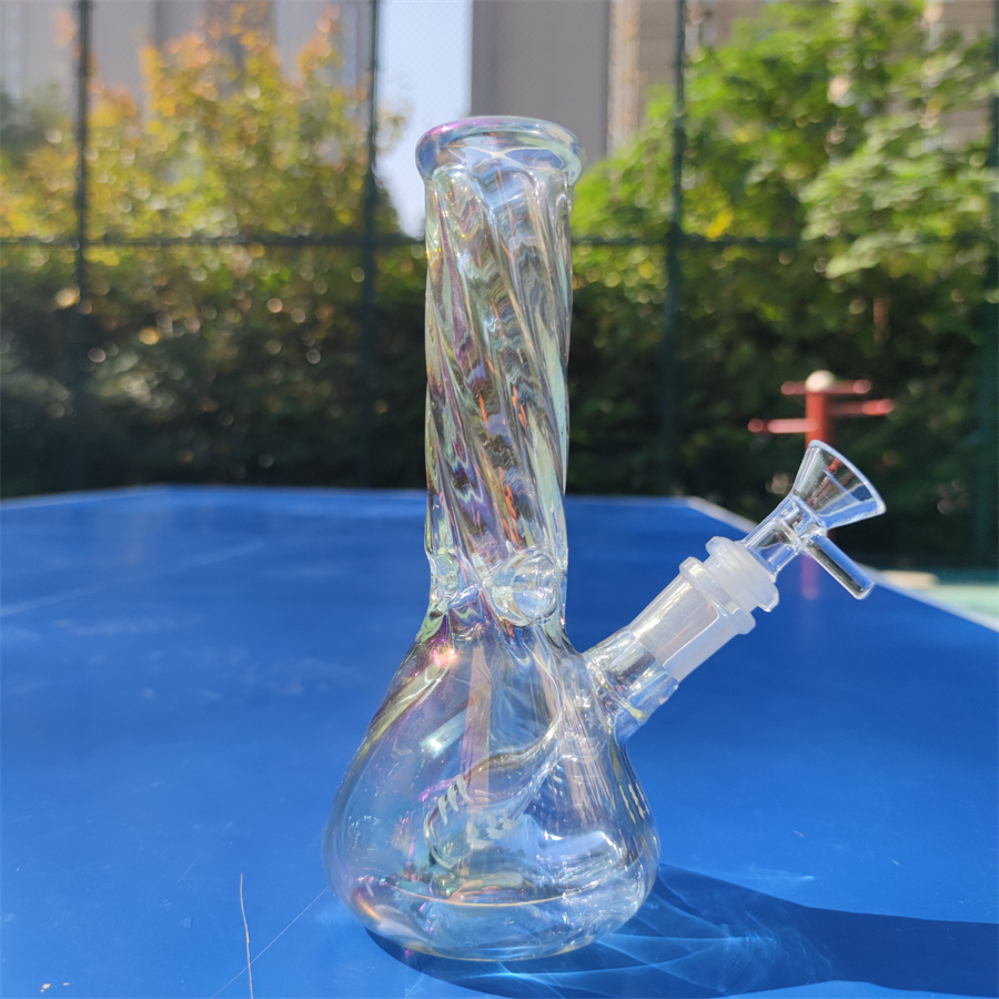 

8 Inch 20CM Twisted Rainbow Glass Water 14MM Bowl Pipe Bongs Hookah Beaker Bong Tobacco Smoking Bubbler Smoke Pipes Bongs Bottles