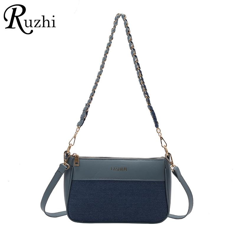 

Cross Body 2021 Spring/Summer Denim Handbag Soft PU Leather Chain Shoulder Bag Women Small Patchwork Jean Women's, Light blue