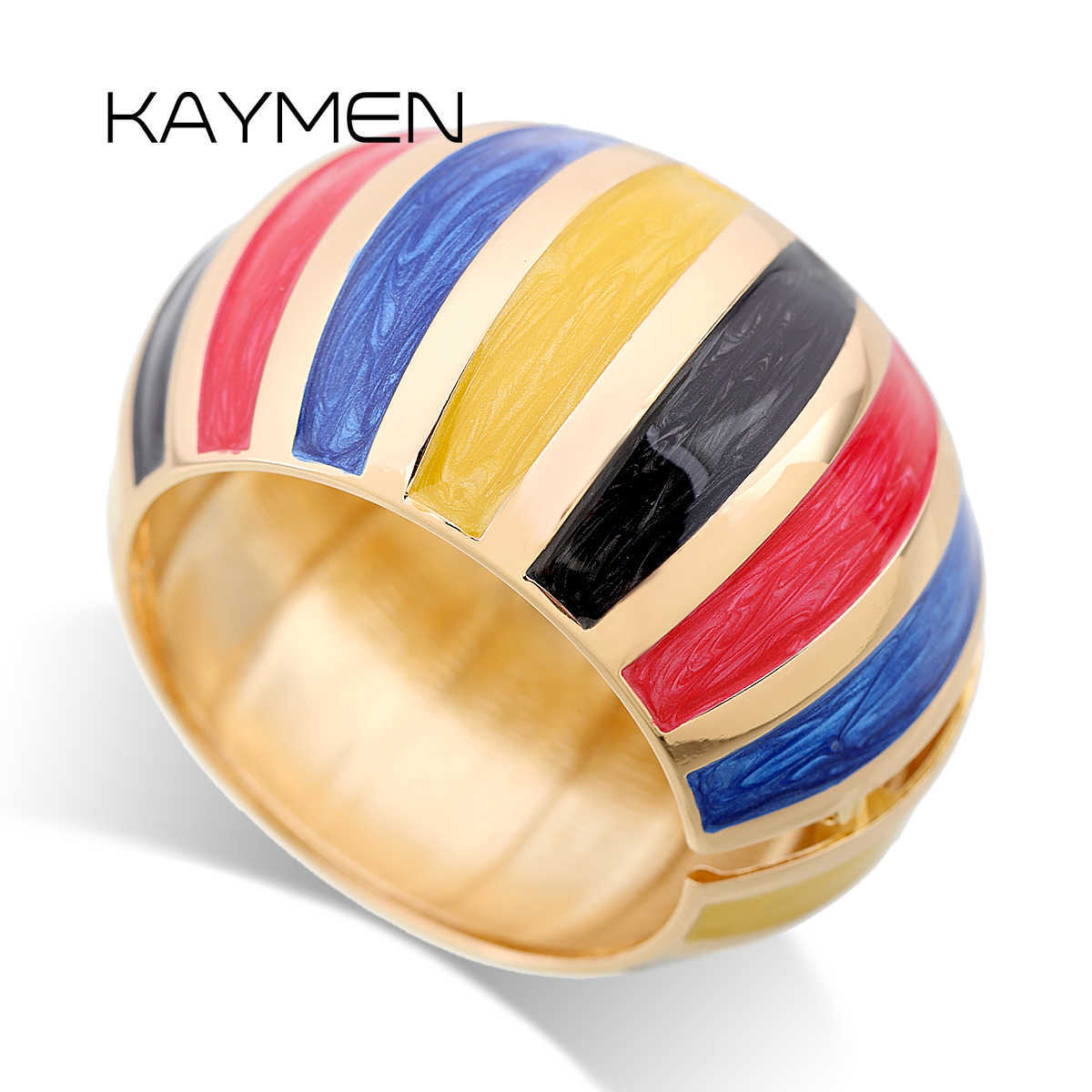 

Kaymen New Big Statement Cuff Bangle Fashion Enamel Bracelet for Wome Girls Multicolor Gorgeous Gold Plated Bangle Jewelry Q0720