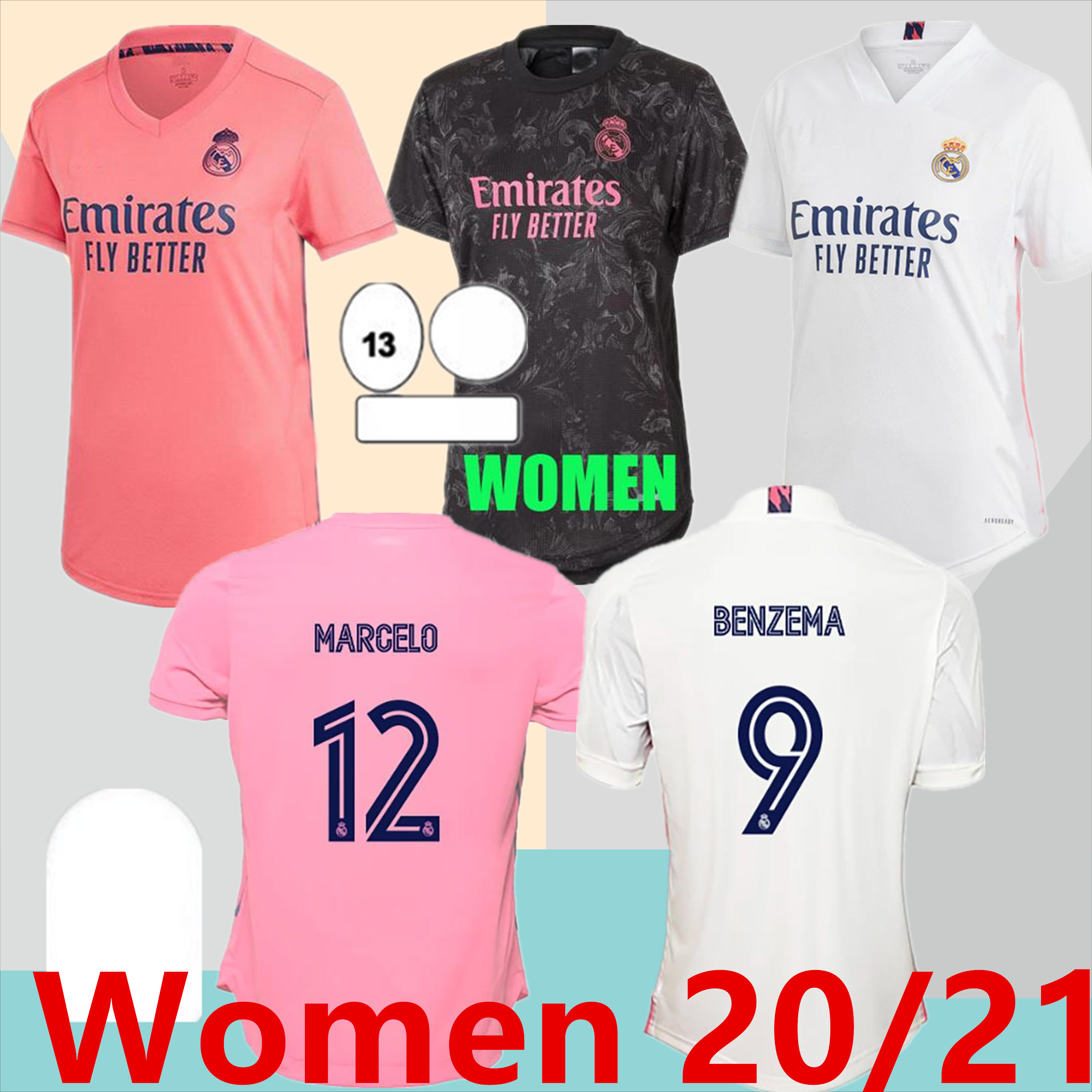 

Women Soccer Jerseys 2021 Real Madrid ASENSIO CASEMIRO MARCELO JAMES MODRIC JOVIC RAMOS HAZARD BENZEMA football Female shirt S-2XL, Black;yellow