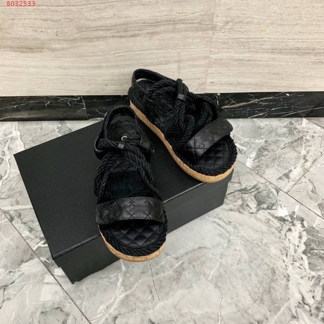 

Summer Luxury Cord Mules Sandals Women Chunky Heel Flat Slippers Multicolor open toe brand Fashion Outdoor wedge female casual sandals, Black