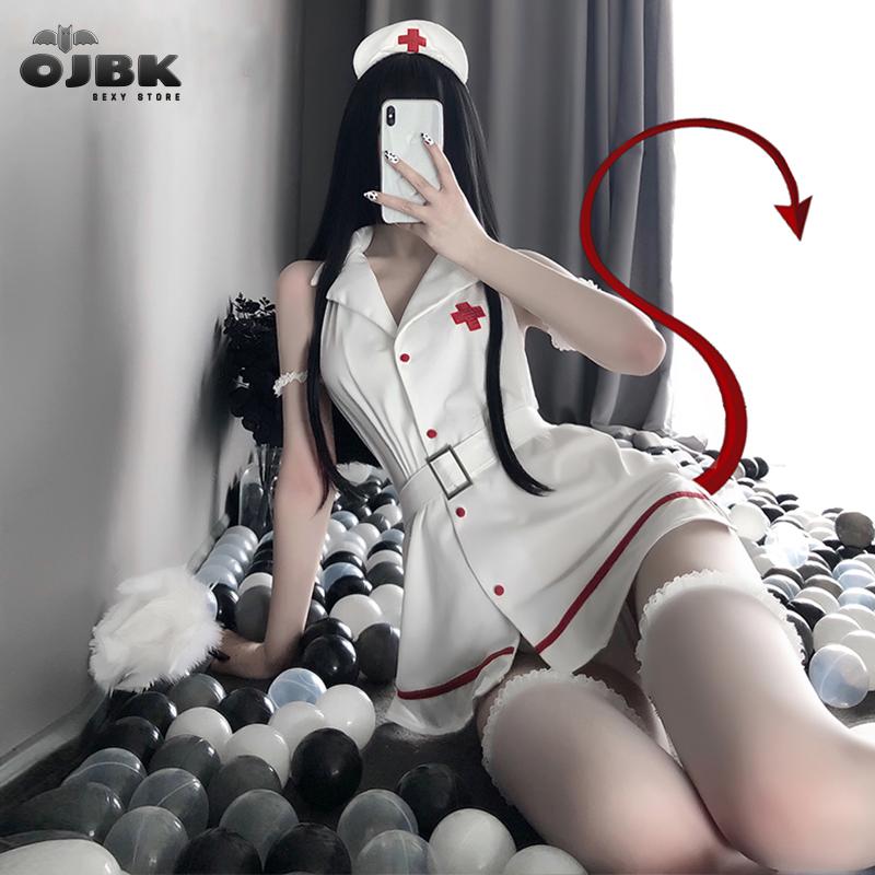 

OJBK New Erotic Sexy Lingerie Sweet White And Black Sleeveless Nurse Cosplay Uniform Passion Temptation Fancy Dress Dropshipping, Red