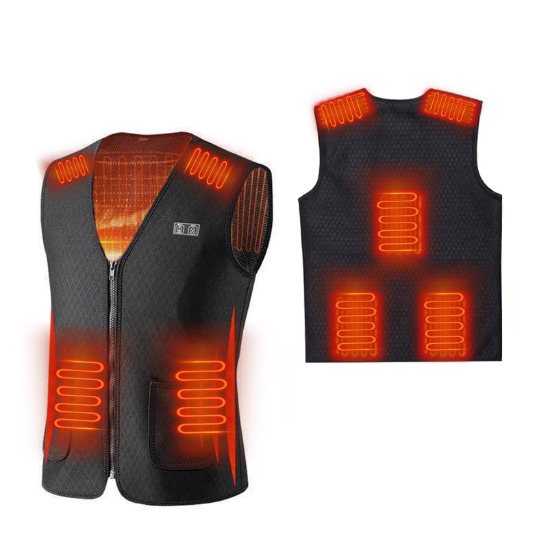 

Outdoor T-Shirts 7 Areas Men Heated Vest Smart Heating Cotton USB Infrared Electric Women Thermal Winter Warm Jacket, Black