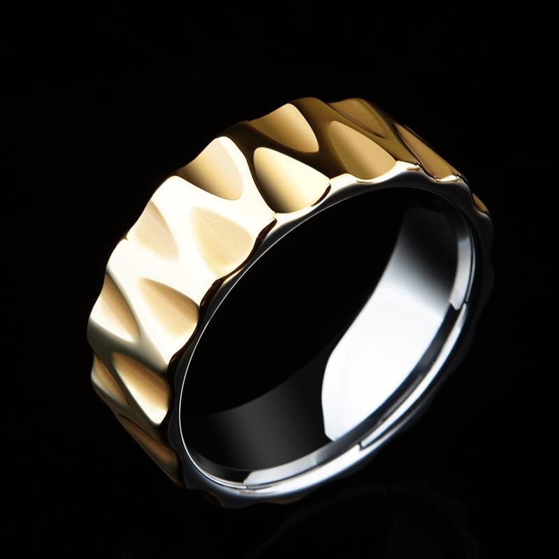 

Cluster Rings Arrival 8mm Width Gold Plating Tungten Men's For Party High Polished Wave Facet Cut Fashion Wedding Band Ring 7-11
