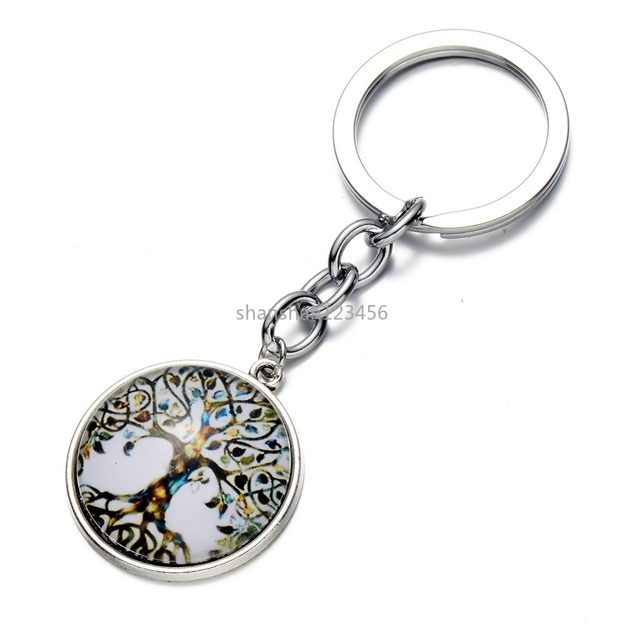 

Tree of Life Key Ring Glass Cabochon Metal Plant Charm Keychain Holder Bag Hangs Fashion Jewelry Will and Sandy, Slivery;golden