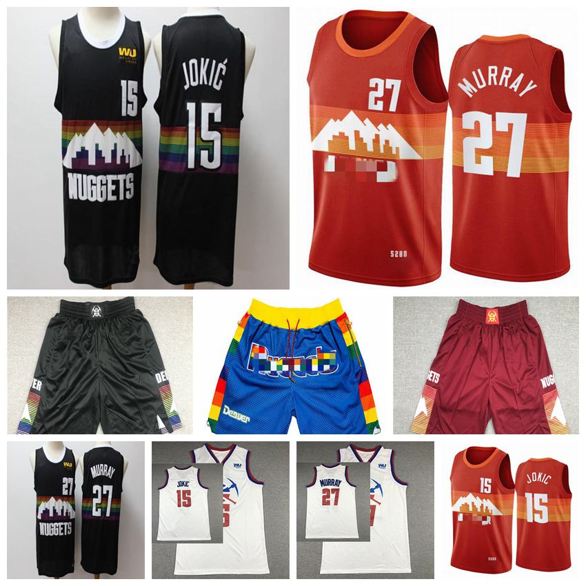 

Denver Nuggets Basketball Jerseys Men Authentic 15 Jokic Jamal 27 Murray Jersey 2021 Swingman City Shorts Edition Black Red Pants