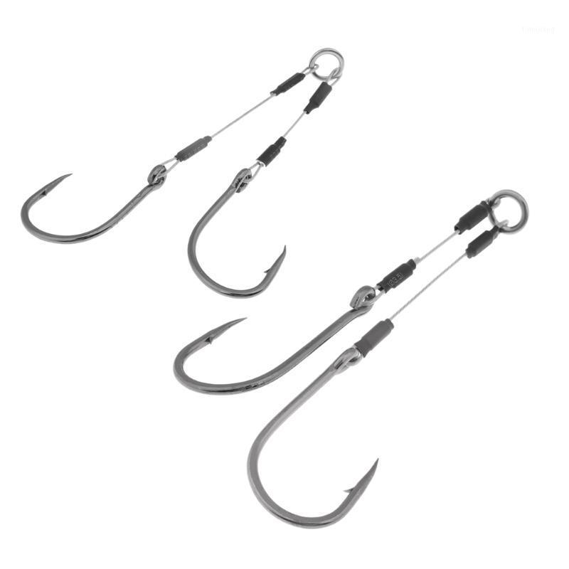 

2pcs Dual Assist Hooks Barbed Jigging Fishing 1 Piece With 2 For Boat Big Game Deep Sea 008 010