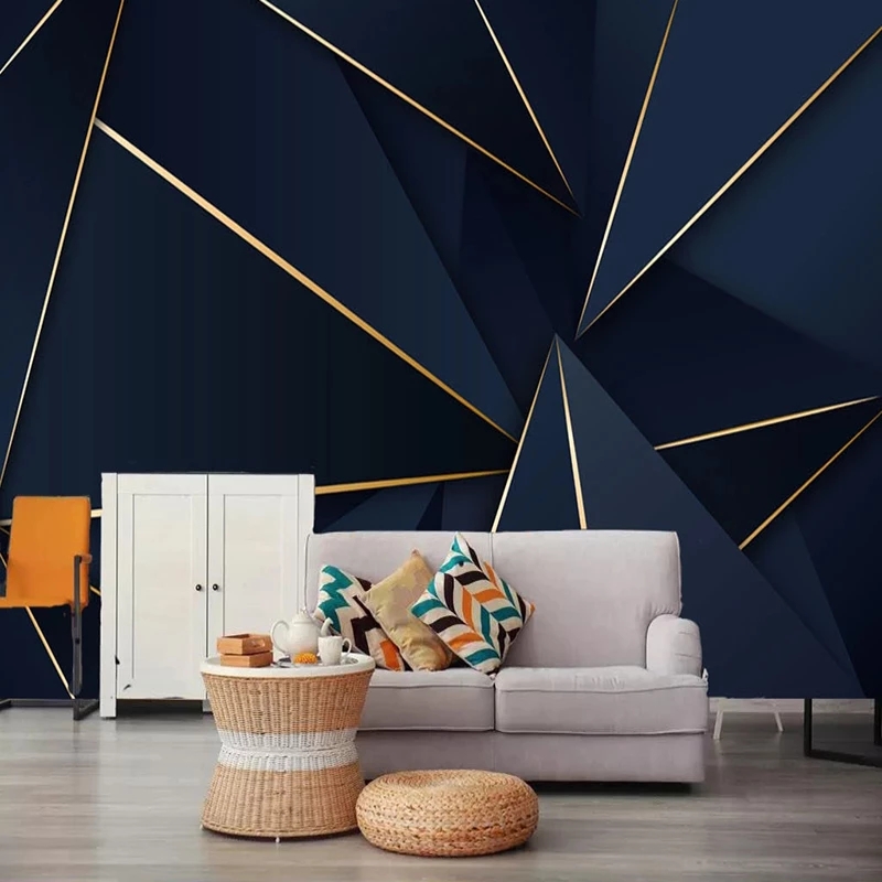 

Light Luxury Abstract Golden Lines Blue Mural 3D Wallpaper For Living Room Bedroom Background Wall Home Decor Wall Cloth Fresco