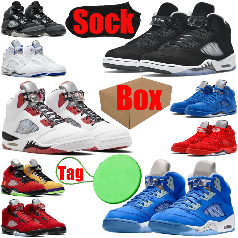 

With Box&Sock&Tag men basketball shoes 5 5s Oreo Quai 54 Bluebird What The Fire Red Stealth mens trainers sports sneakers size 7-13, #15 michigan