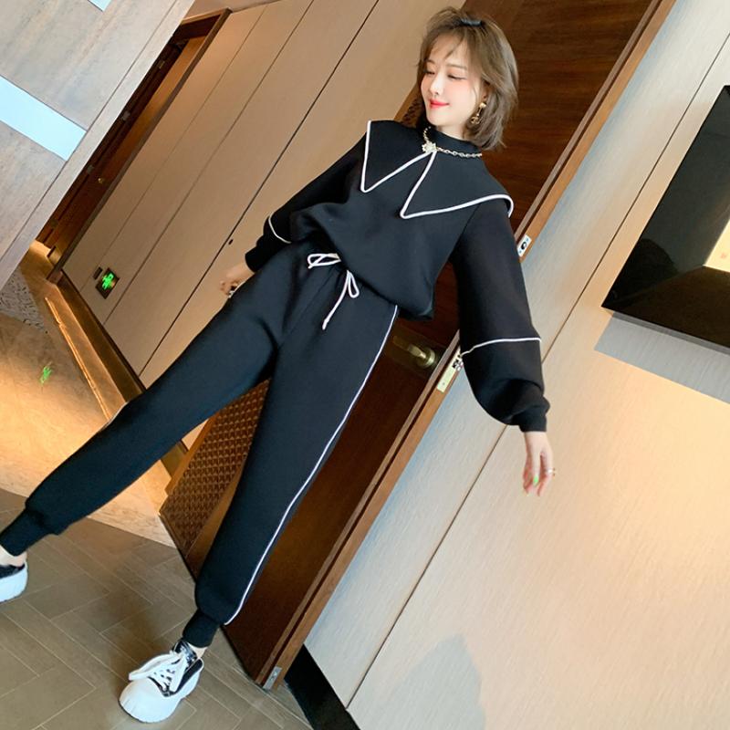 

Women's Two Piece Pants Awarose Women Fashion Casual Thicken 2 Set Long Sleeve Stand Collar Sweatshirt Top Elastic Waist Pant Female Clothes, White