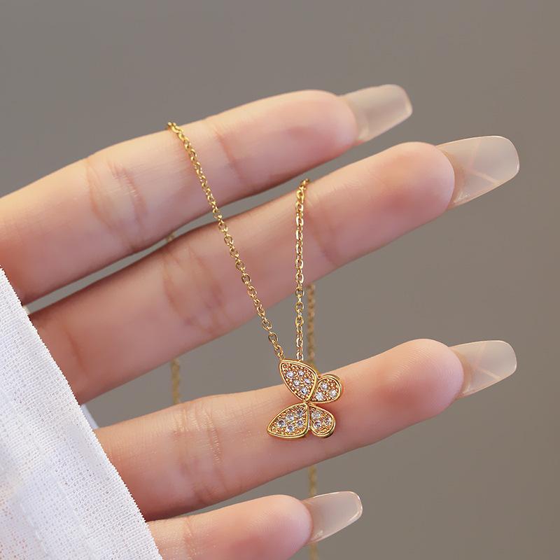 

Pendant Necklaces Aesthetic Sweet Cute Butterfly For Women Korean Fashion Shiny Zircon Stainless Steel Jewelry Collar Girl