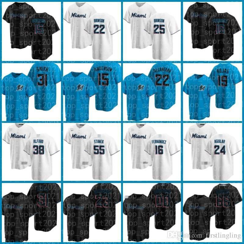 

Miami Sandy Alcantara Marlins Jerseys Baseball Jesus Aguilar Brian Anderson Corey Dickerson Jon Berti Adam Duvall Garrett Cooper Starling Ma, Blue;black