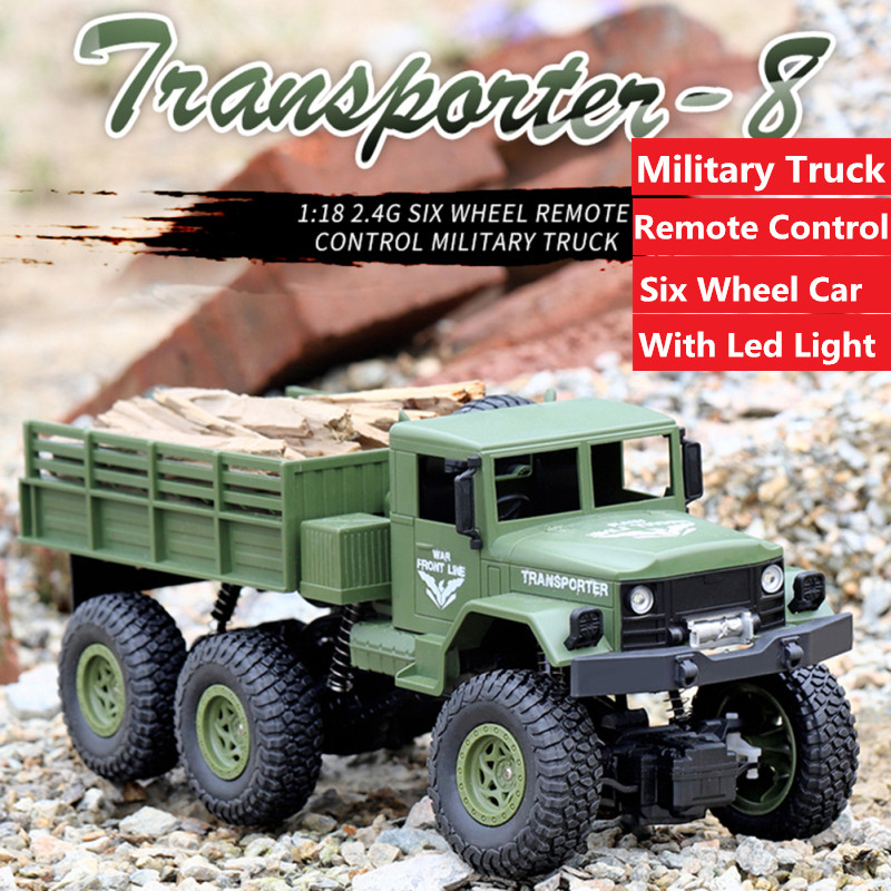 

1/18 2.4G 6WD RC Military Truck Car Vehicle Remote Control Truck Car Six-Wheel Drive Off-Road Car Model With light Education Toy