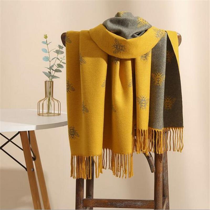 

Scarves Winter Luxury Cashmere Scarf Fashion Women Pashmina Shawls Warm Tassels Ladies Double-sided Printed 200*65, Blue;gray