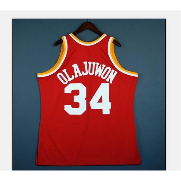 

001Custom Men Youth women Vintage Hakeem Olajuwon Mitchell Ness 93 94 College Basketball Jersey Size S-4XL or custom any name or number jersey, Red youth s-xl