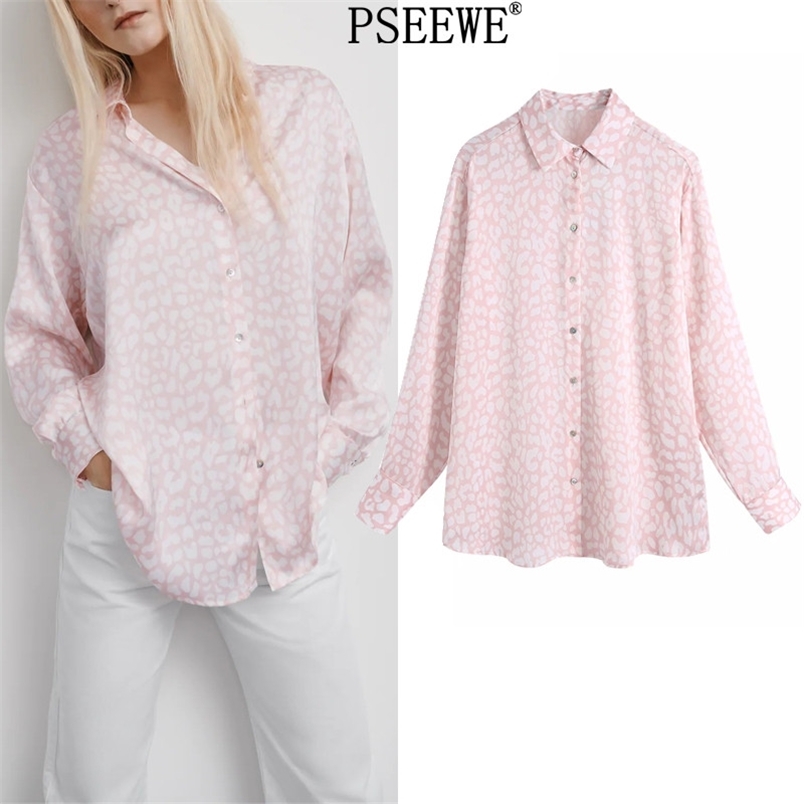 

Pink Leopard Print Satin Shirt Women Spring Vintage Long Sleeve Chic Woman Blouse Casual Button Up Female 210519