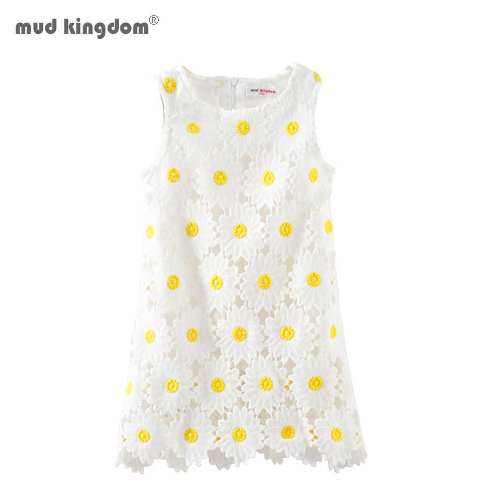 

Mudkingdom Summer Toddler Girls Dress Daisy Flowers Eyelet Kids Sleeveless Fashion Jumper es for Cute Clothes 210615, Yellow