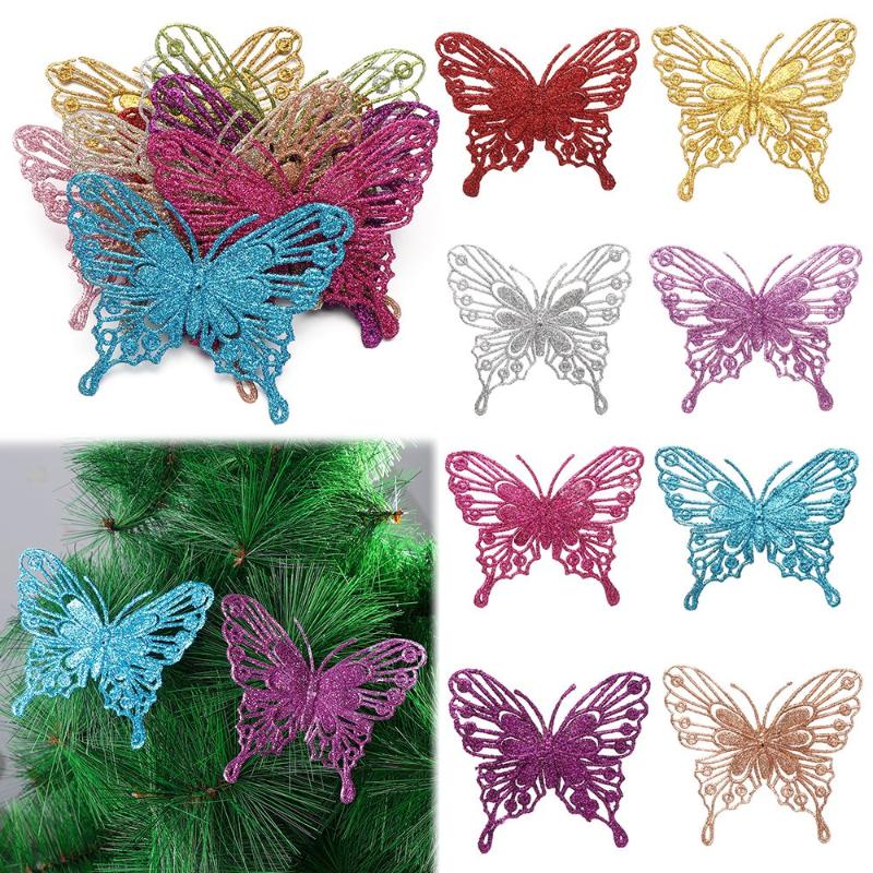 

Christmas Decorations 1pcs Artifical Gold Powder Butterfly Fake Tree For Home Xmas Ornaments Year Decor
