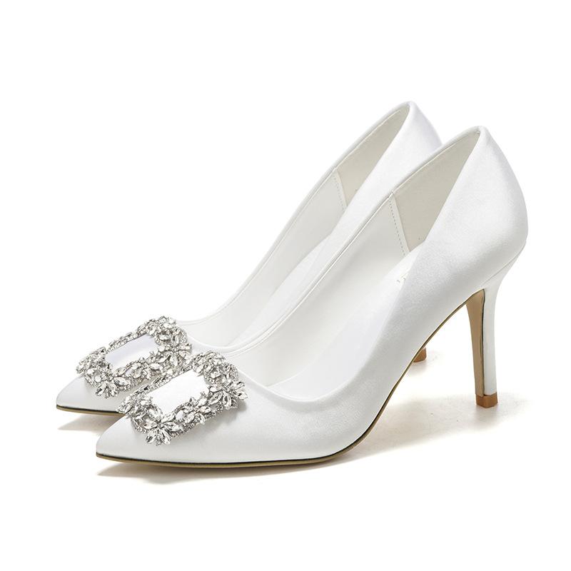 

Dress Shoes Korean Style Pointed High Heel White Wedding Rhinestone Bridal Small Size 33-43 Sizes Party, Black
