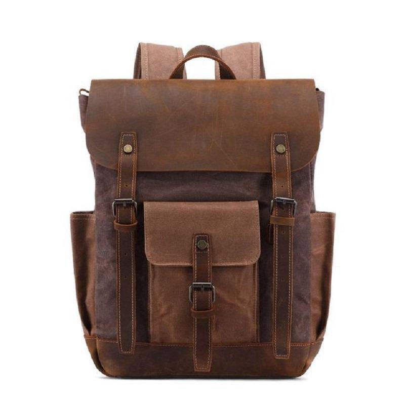 

Backpack M309 Oil Wax Canvas Cow Leather Backpacks Unisex Waterproof Rucksacks 15" Laptops Daypacks Large Capacity Vintage Mochilas, Dark grey