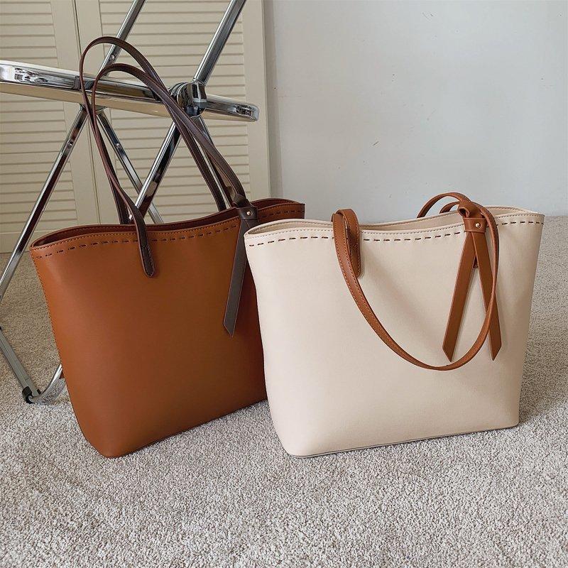 

School Bags Solid Color PU Leather Shoulder For Women 2021 Chain Design Large Capacity Tote Bag Luxury Hand Female Top-Handle