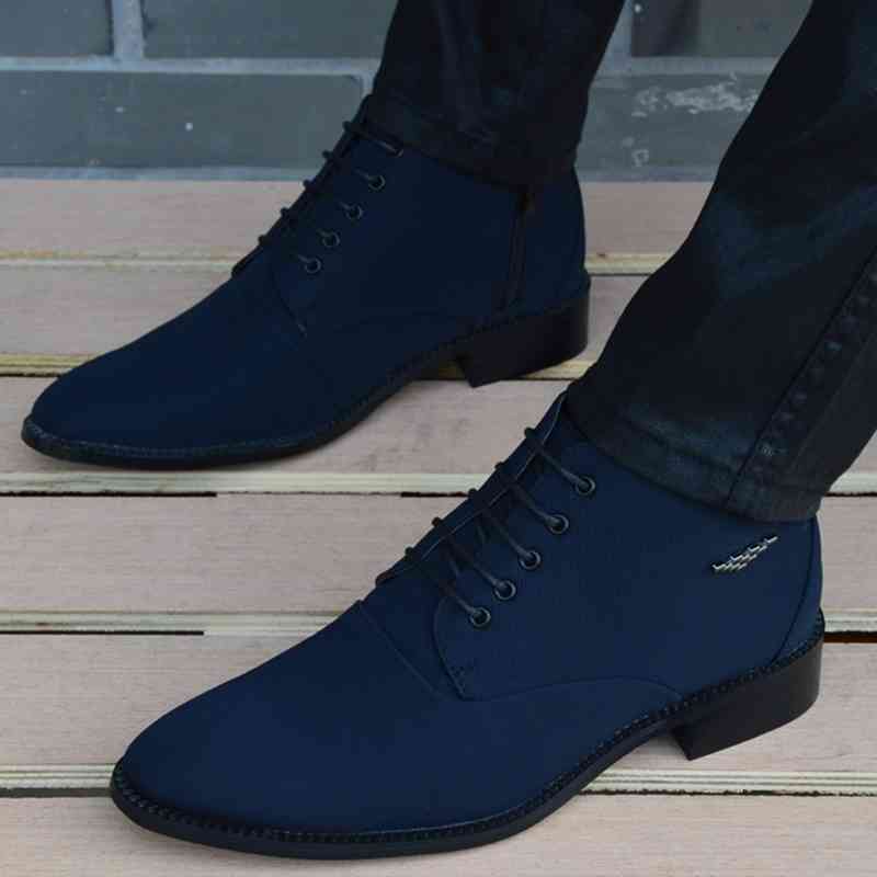 

boots autumn winter men breathable pointed toe business leather fashion canvas high-shoes casual zapatos hombre uijp, Black