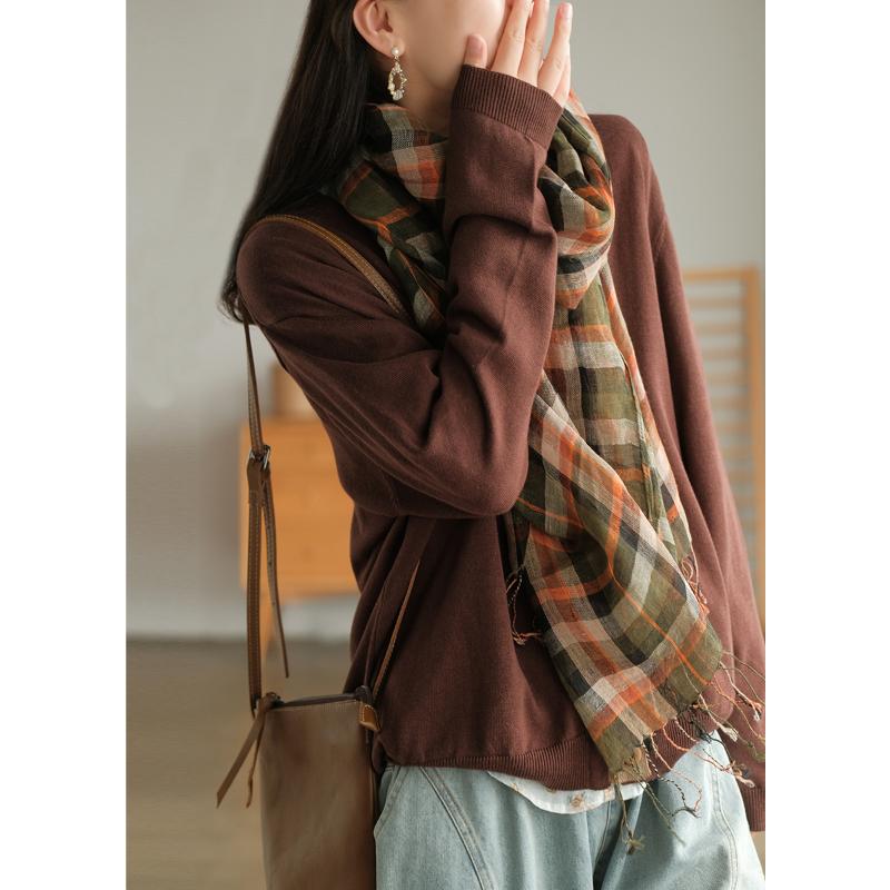 

Scarves Plaid Ladies Scarf Cotton Linen 2021 Autumn Spring Long Shawl Vintage Fashion Soft, Blue;gray