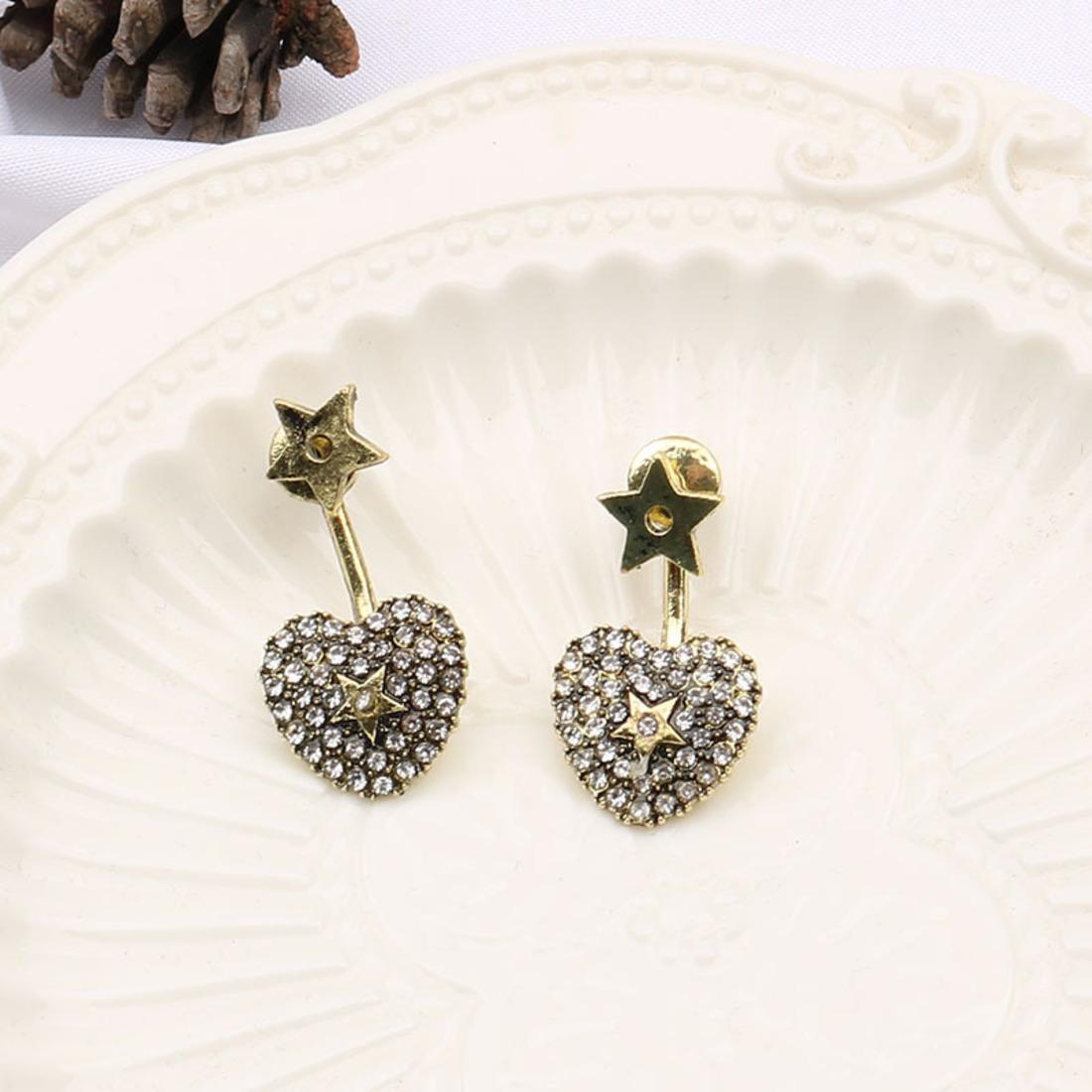 

New S925 silver bronze series love five pointed star earrings for female d family4