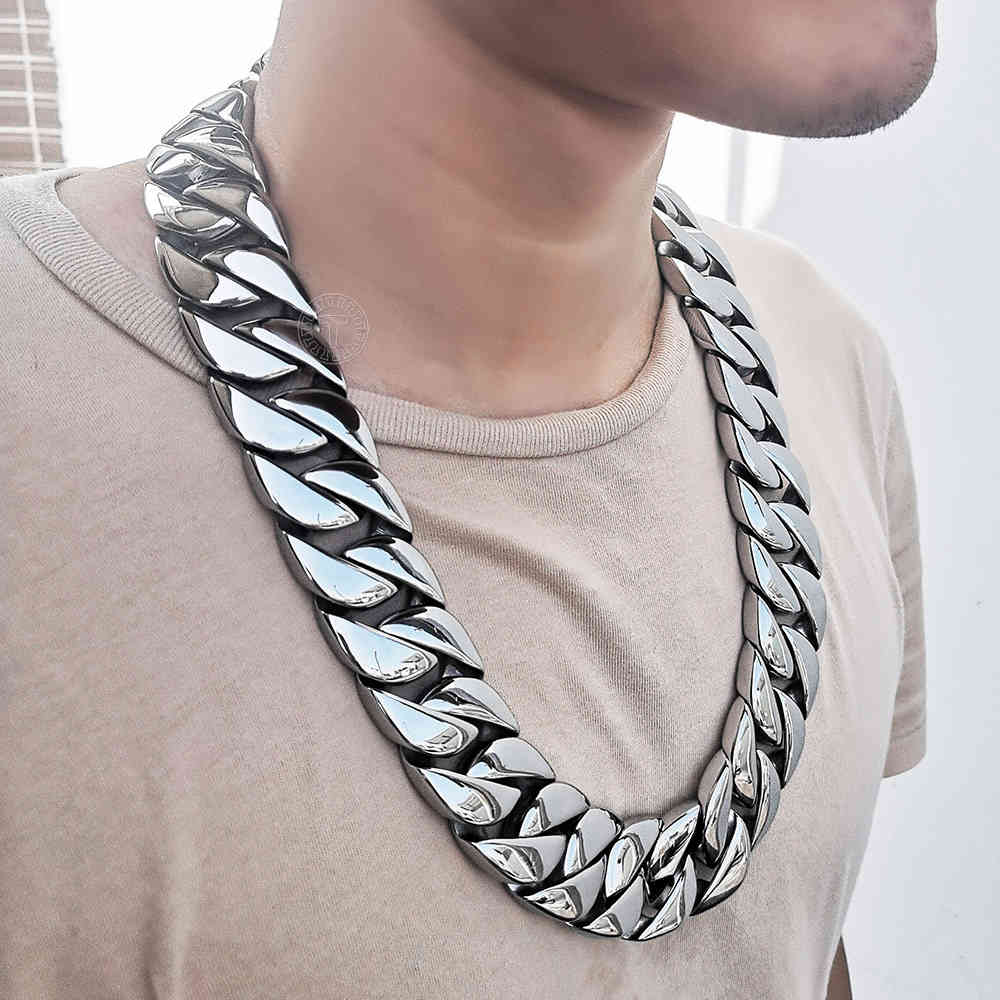 

31mm Super Heavy Curb Cuban Necklace For Boys Mens Silver Color 316L StainlSteel Link Chain 16-36inch Rock jewelry LHN35A X0509