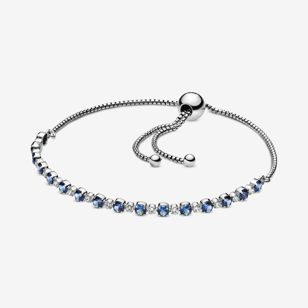 

Blue and Clear Sparkle Slider Link Bracelet 100% 925 Sterling Silver Adjustable Cubic Zirconia Chain for Women Fashion Wedding Engagement Je, Black