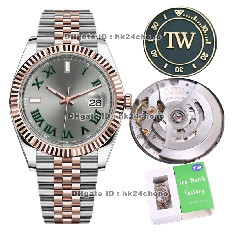 

10 Styles Luxury Watches 126331 TW 41mm 904L Stainless Steel Cal.3235 Automatic Mens Watch Sapphire Crystal Gray Dial Rose Gold Two-tone Bracelet Gents Wristwatches, Original box 1