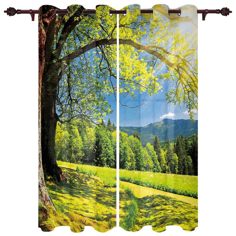 

Luxury Modern Window Curtains Sunshine Tree Meadow Bedroom Living Room Dining Decoration Translucent Beautiful Curtain & Drapes