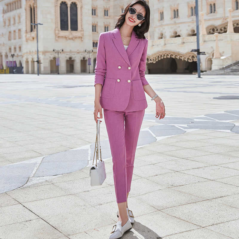

Professional women' suit work clothes high quality pants two-piece Autumn and winter elegant Female jacket Slim trousers 210527, Green pants