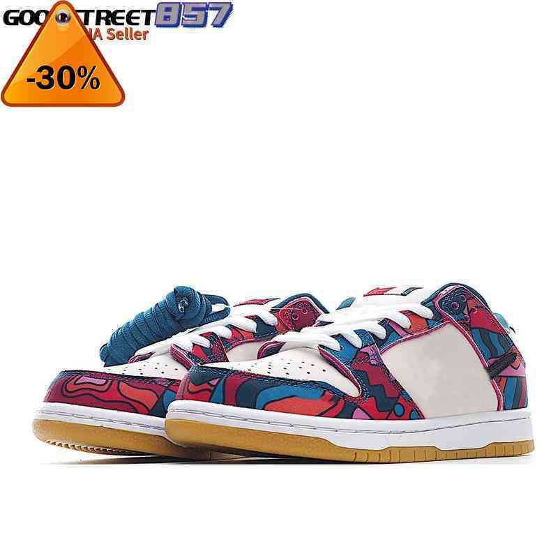 

Parra Low QS Abstract Art Skateboard Shoes Men Women SB White Blue Red Multi-color 2022 Torn off Casual Sneaker DH7695 600 36-46, Customize