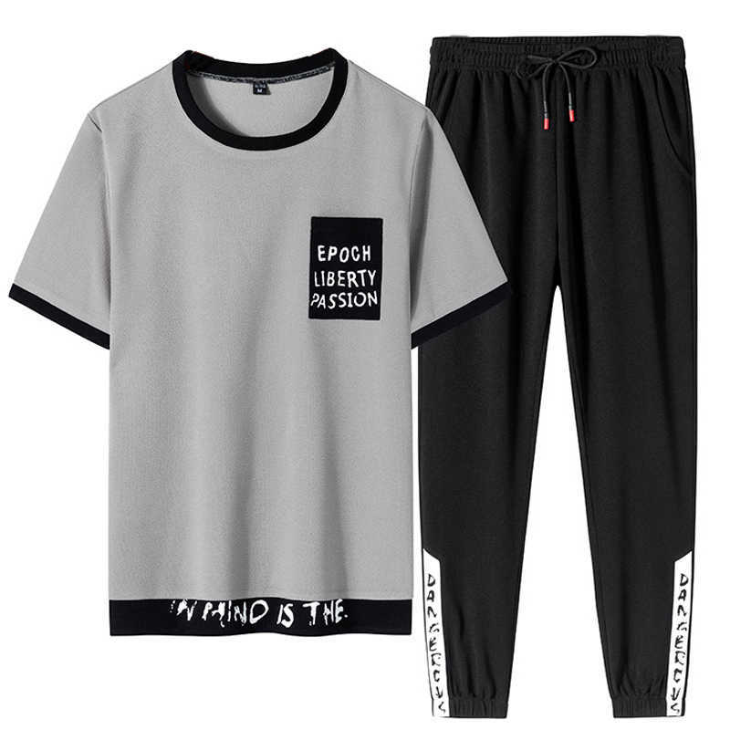 

Plus Size Summer Men T-shirt Sets 2 Piece Short Sleeved Sportswear Tracksuit Men Casual Jogger Sweat Suits 6XL 7XL 8XL 210714, Black tshirt shorts