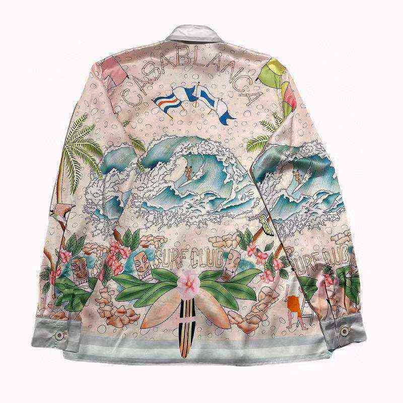 

Casablanca style surf club 21ss wave gradient flower silk couple Long Sleeve Shirt, White