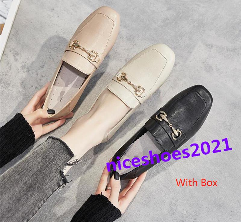 

2021 high quality summer Women low heels woman wild square toe shoes lazy flat thick heel horsebit loafers women's casual shoe 35-40 [With Box], Black