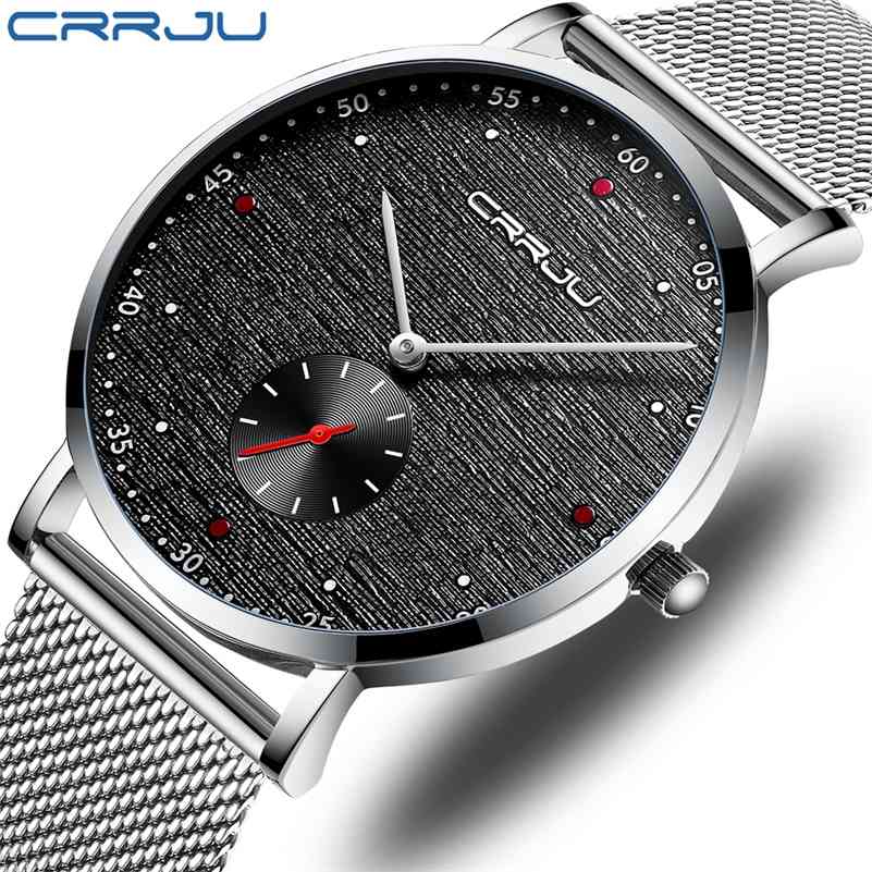 

Luxury Brand CRRJU Men Watch Classic Business Slim Quartz Watch Stylish Simple Waterproof Steel Mesh Clock Relogio Masculino 210517, Silver white