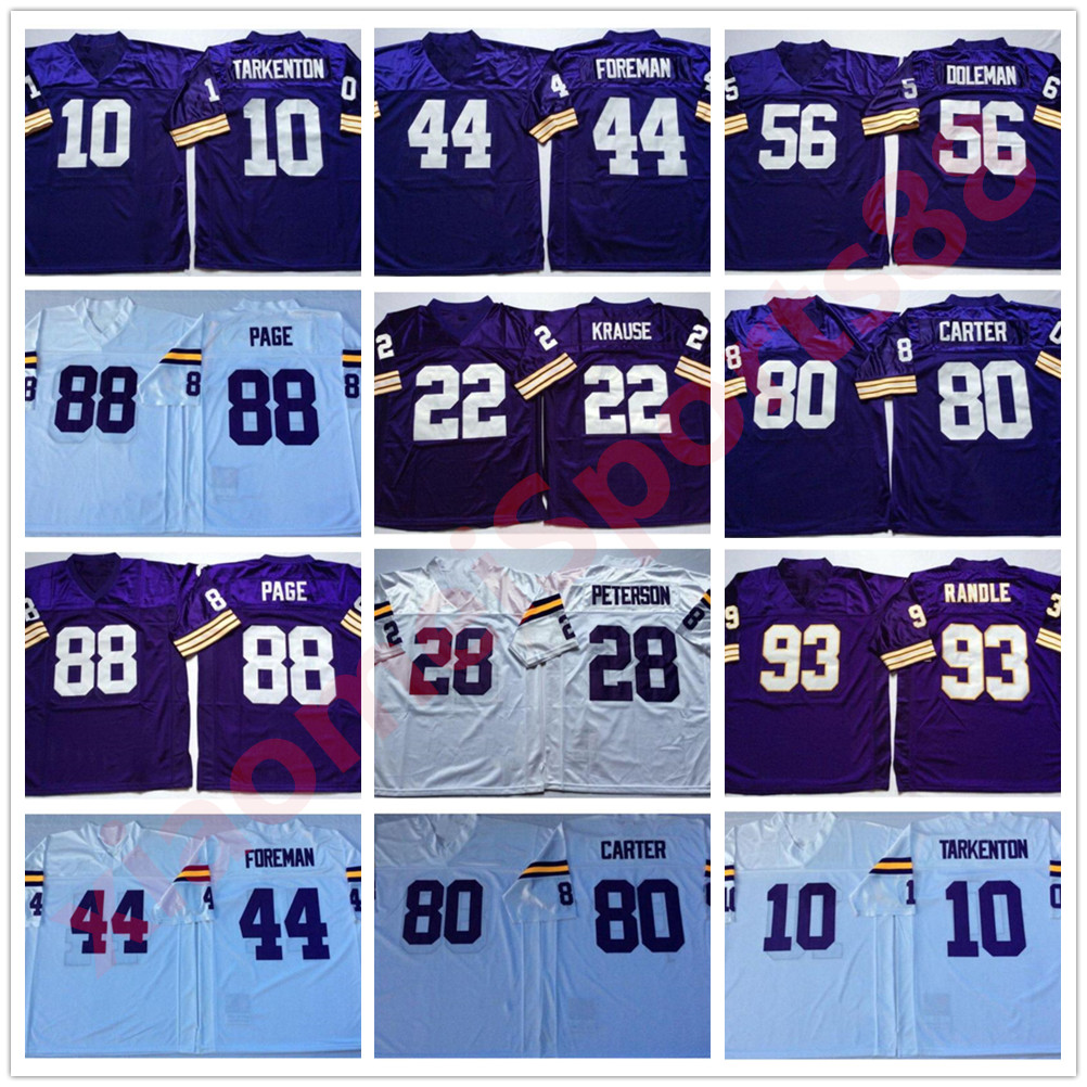 

NCAA Fran Tarkenton Jersey Paul Krause Adrian Peterson Chuck Foreman Chris Doleman Purple White Retro Football Jerseys Stitched Mens, As shown in illustration