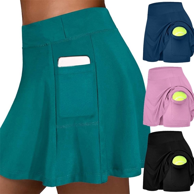 

Women Fitness Tennis Pink Black Blue Green Short Skirt With Pocket Quick Dry Sports Skirts Plus Size 210708