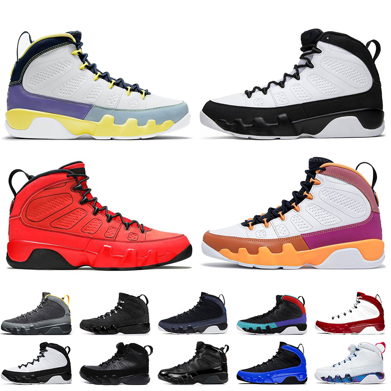 

Top Quality Mens Basketball Shoes Trainers Jumpman 9 9s Change The World Chile Red Kilroy Pack Motorboat Jones University Gol Iridescent Racer Blue Sports Sneakers, # 40-47