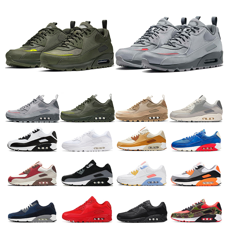 

air max 90 mens running shoes airmax Lemon Venom Safety Orange Camo green Wolf Grey white Gum black womens sports sneaker trainers size 5.5-12, 13 brown suede 36-40
