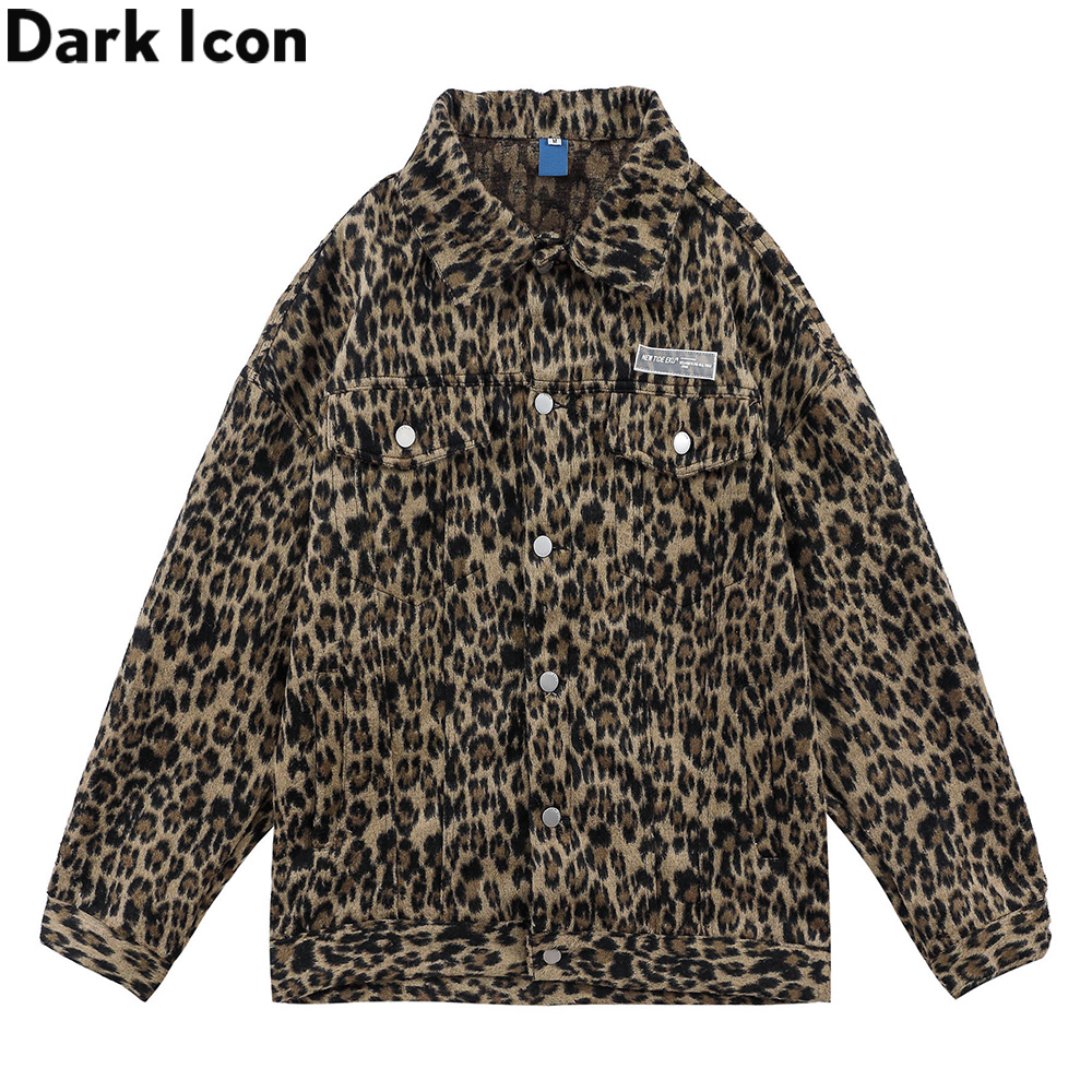 

Dark Icon Leopard Woolen Jackets for Man Turn-down Collar Pockets Cargo Jacket Outerwear Clothing, Le9911eku yellow