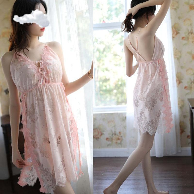 

Bras Sets Sexy Women Lingerie Dress Underwear Sling Women's Lace See-Through Elegant Suit V-Neck Transparent Nightwear, Pink