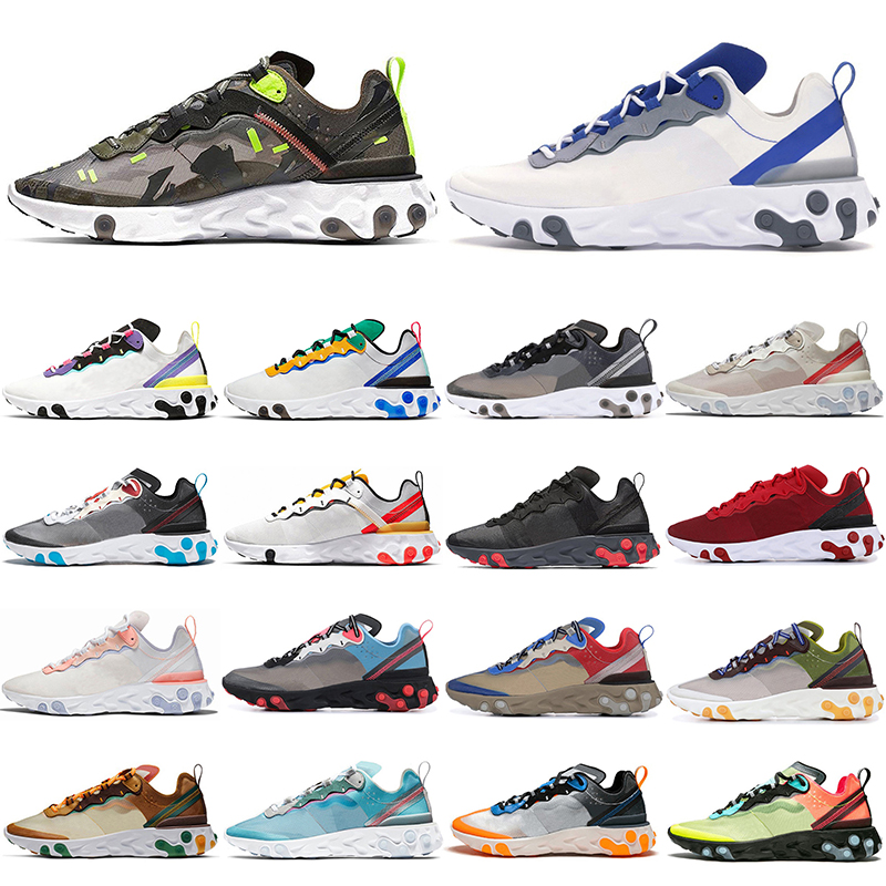 

new wholesale original element 55 87 react running shoes Light Beige Moss Orange Peel Royal Tint Volt Racer Pink script Camo Anthracite Sail trainers sneakers, 87 moss 40-45