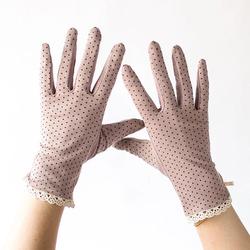 

Summer Sunscreen Gloves Lace Patchwork Thin Touch Screen Sun Protection Driving Short Dot Women Five Fingers