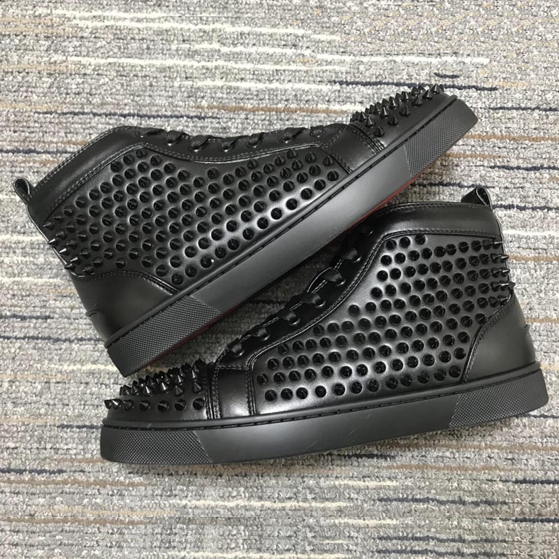 

2021 Fashion Red Suede Leather Casual Shoes High Cut Sport Sueded Spikes Flats Bottoms Women Men Sneakers Party Lovers With Box, Black