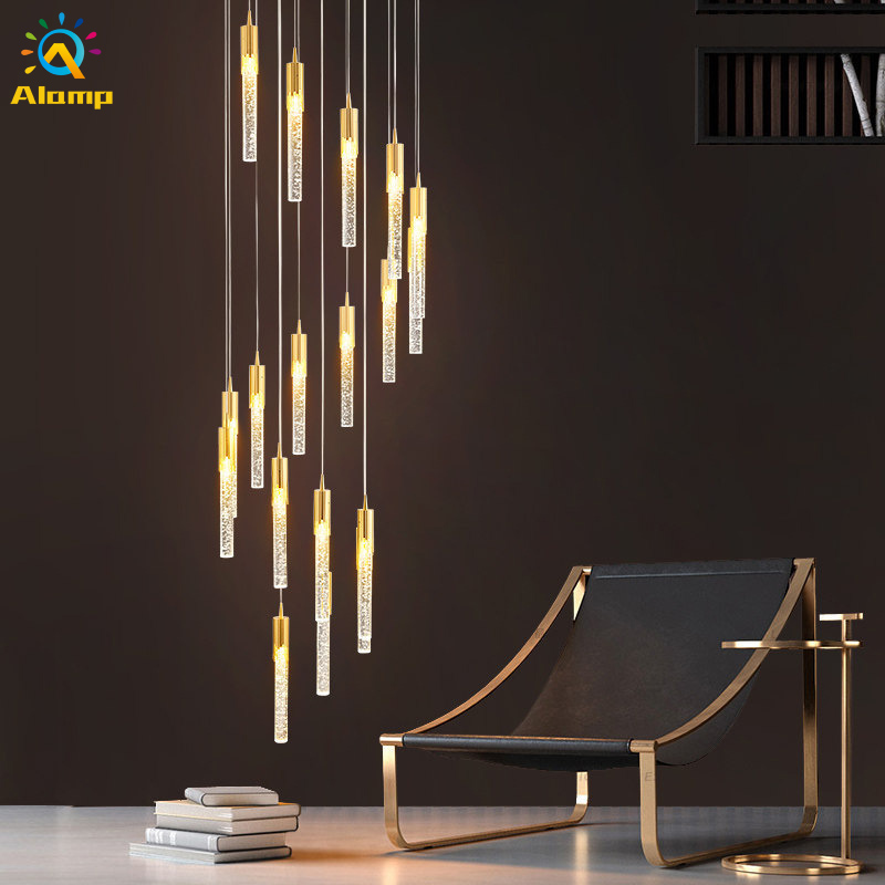 

Customize Luxury Chandeliers Bubble Clear Crystal Light Gold Pendant Lamp For Stair Living Room Villa Restaurant Hanging Lighting Round Canopy